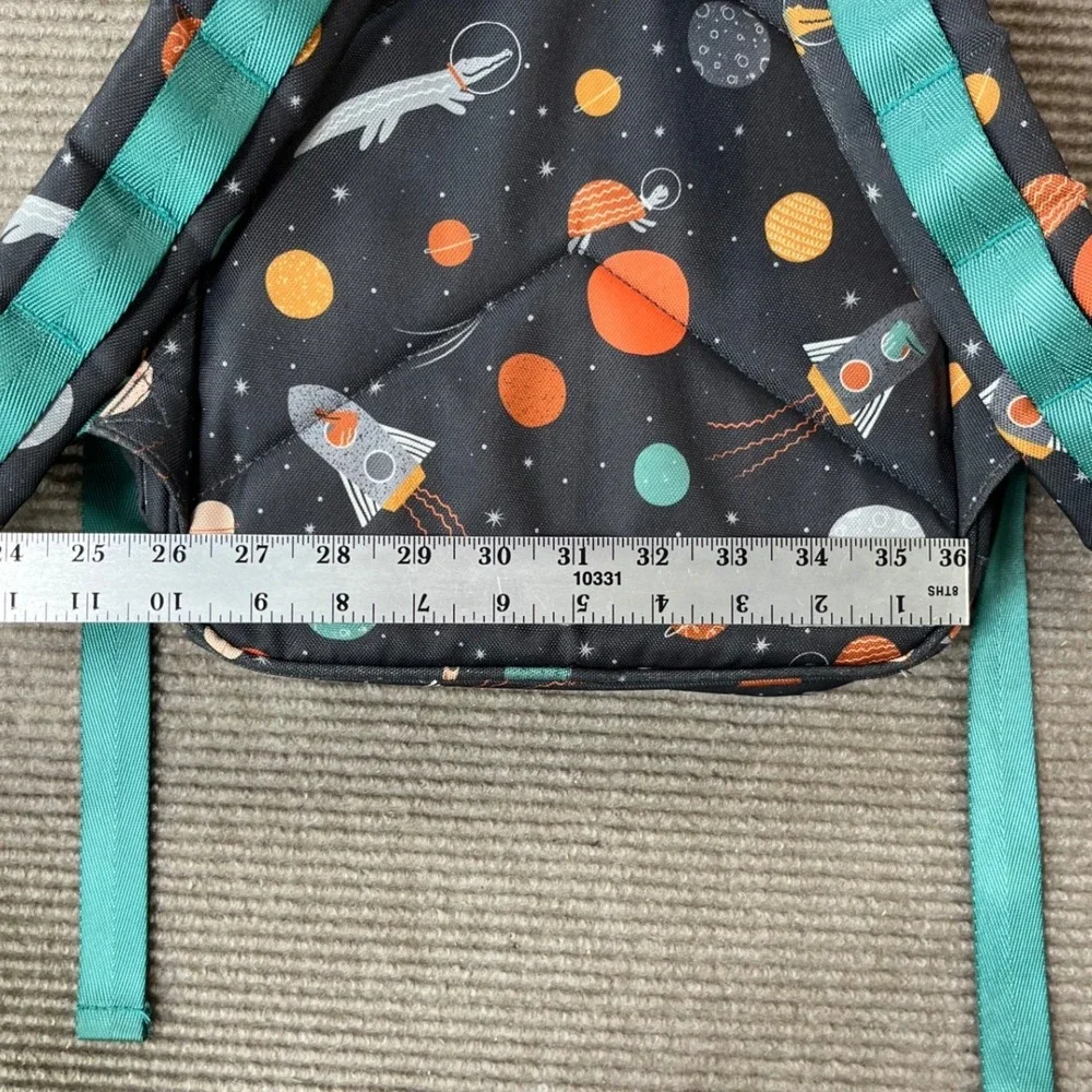 Crate & Kids Outer Space Galaxy Print Small Backpack Black Teal Rocket Ship